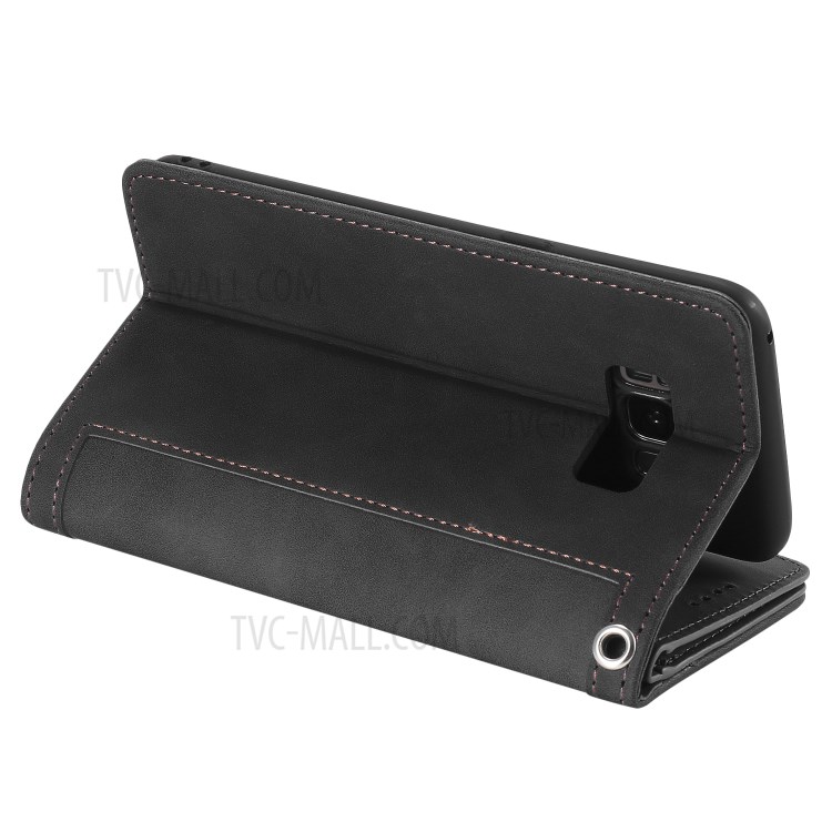 Bolso Com Zíper 9 Cartão Caso Ranhuras Carteira De Couro Suporte Para Samsung Galaxy S8 - Preto-7