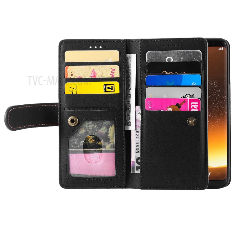 Bolso Com Zíper 9 Cartão Caso Slots De Couro Shell Carteira Para Samsung Galaxy S8 + / S8 Mais - Preto-10