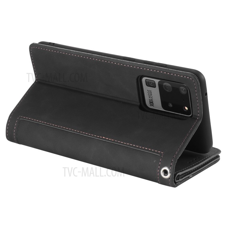Zipper Pocket 9 Card Slots Leather Wallet Stand Case for Samsung Galaxy S20 Ultra - Black-10
