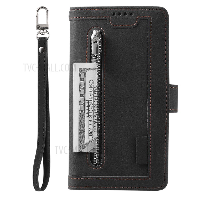Zipper Pocket 9 Card Slots Leather Wallet Stand Case for Samsung Galaxy S20 Ultra - Black-4