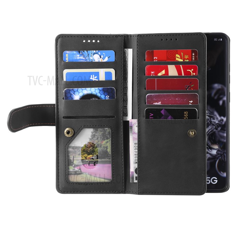 Zipper Pocket 9 Card Slots Leather Wallet Stand Case for Samsung Galaxy S20 Ultra - Black-6