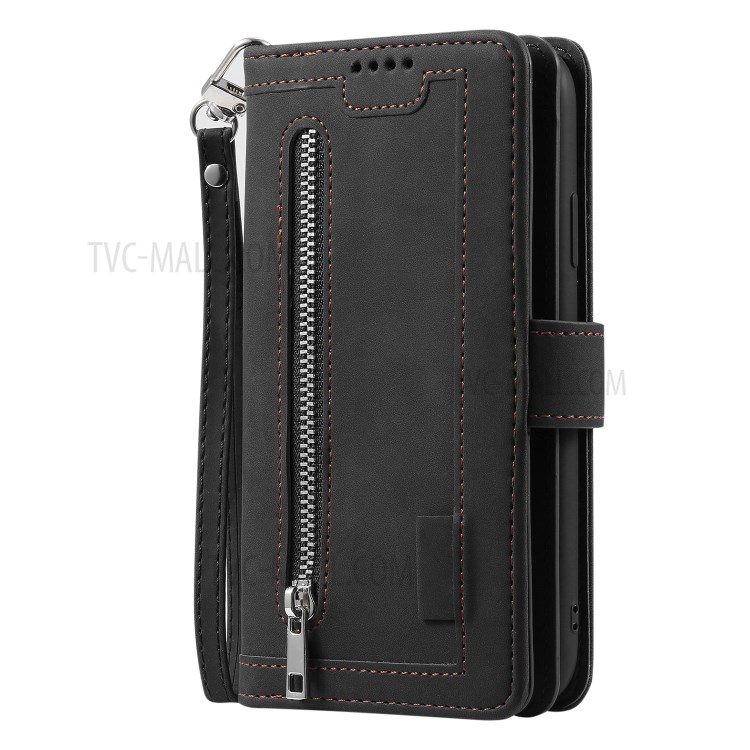 Zipper Pocket 9 Card Slots Leather Wallet Stand Case for Samsung Galaxy S20 Ultra - Black-7