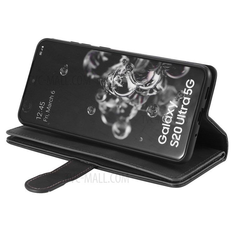 Zipper Pocket 9 Card Slots Leather Wallet Stand Case for Samsung Galaxy S20 Ultra - Black-9