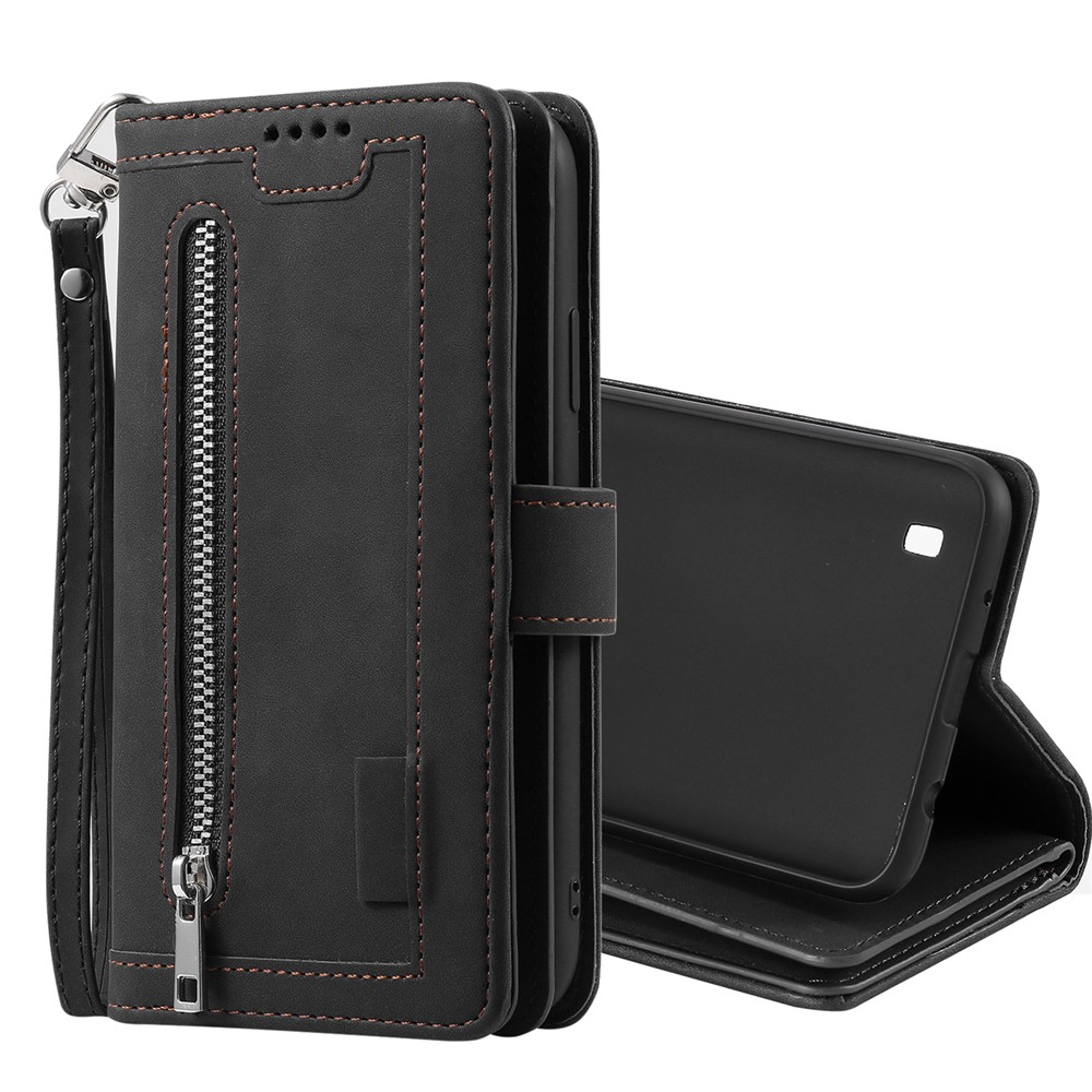 Bolsillo Con Cremallera 9 Tarjeta De Cubierta De La Carpeta Ranuras De Cuero Para Samsung Galaxy A10 - Negro-2