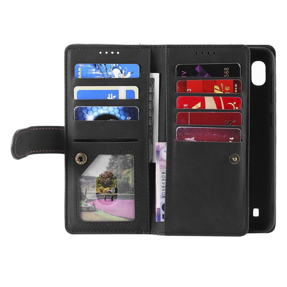 Bolsillo Con Cremallera 9 Tarjeta De Cubierta De La Carpeta Ranuras De Cuero Para Samsung Galaxy A10 - Negro-5