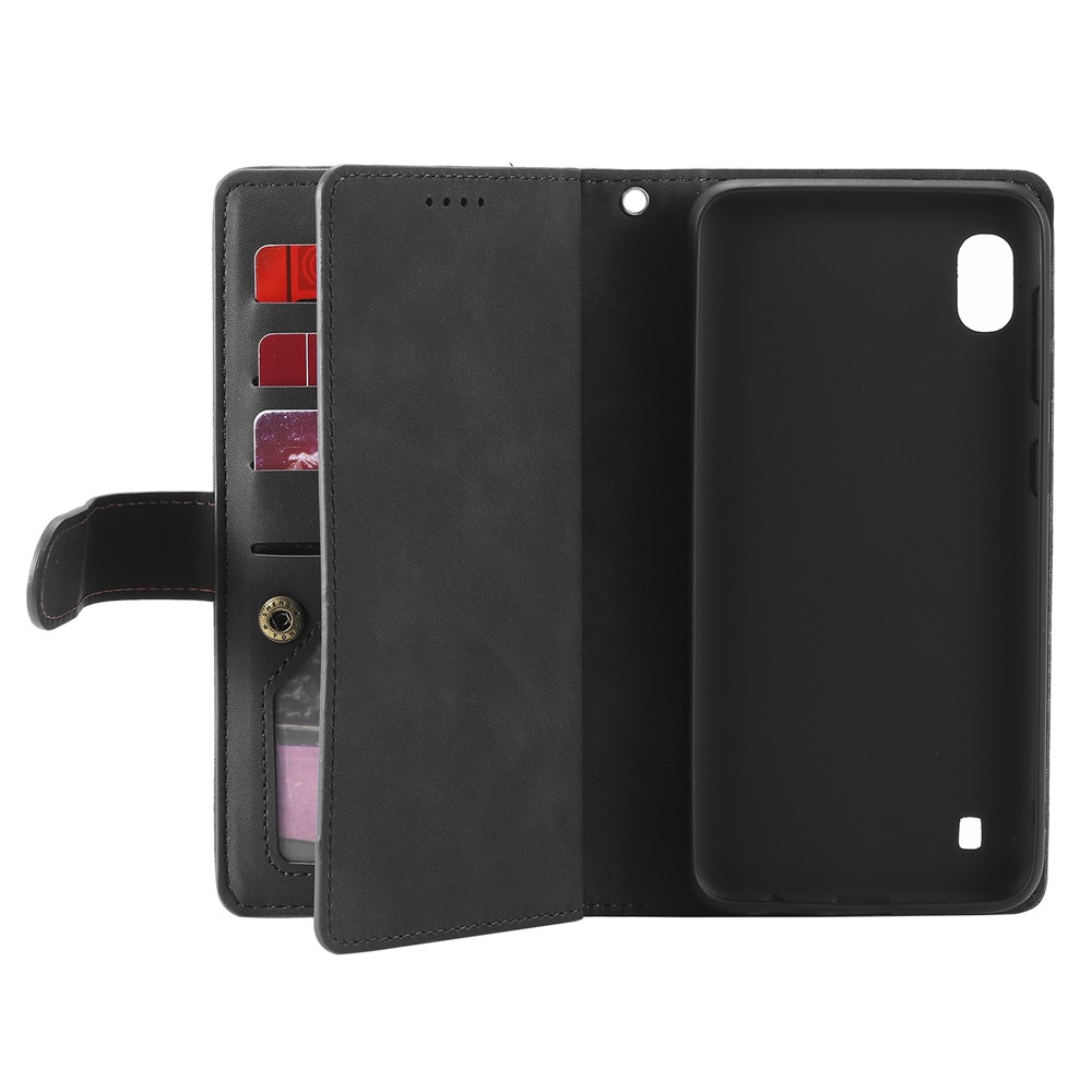 Bolsillo Con Cremallera 9 Tarjeta De Cubierta De La Carpeta Ranuras De Cuero Para Samsung Galaxy A10 - Negro-6