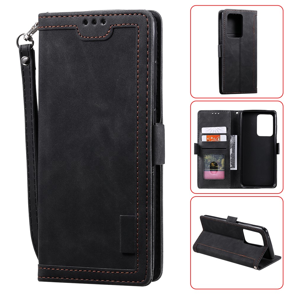 Retro Splicing Style Wallet Stand Flip Leather Case for Samsung Note 20 Ultra / Note 20 Ultra 5G - Black-1