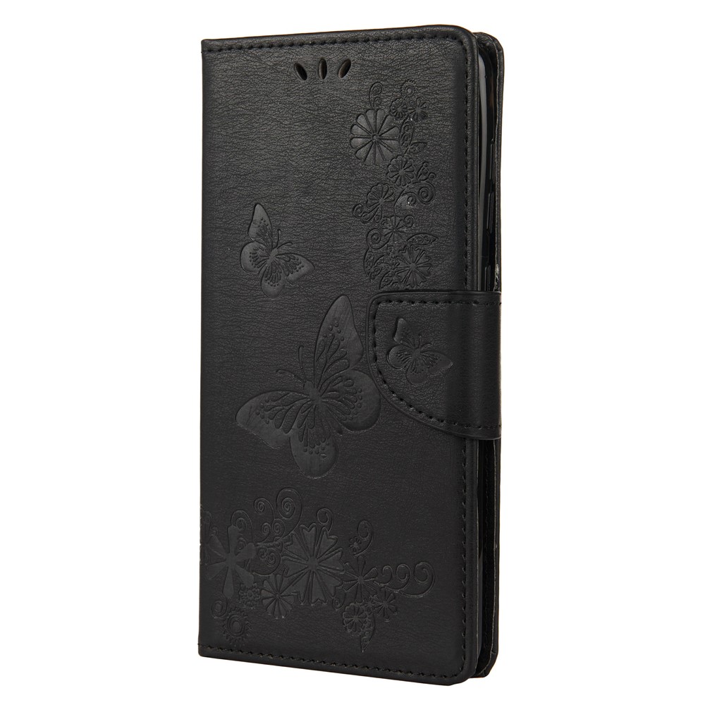 Imprint Flower Butterfly Leather Wallet Case for Samsung Galaxy A21s - Black-2