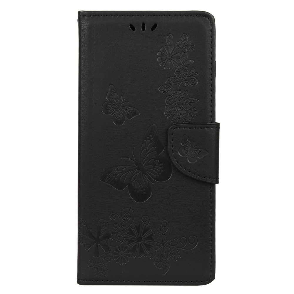 Imprint Flower Butterfly Leather Wallet Case for Samsung Galaxy A21s - Black-4