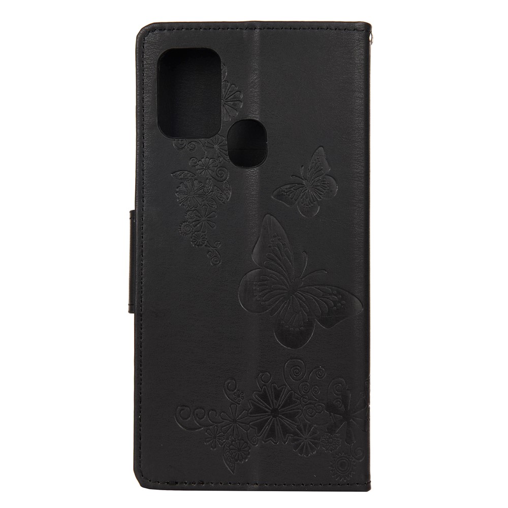 Imprint Flower Butterfly Leather Wallet Case for Samsung Galaxy A21s - Black-5