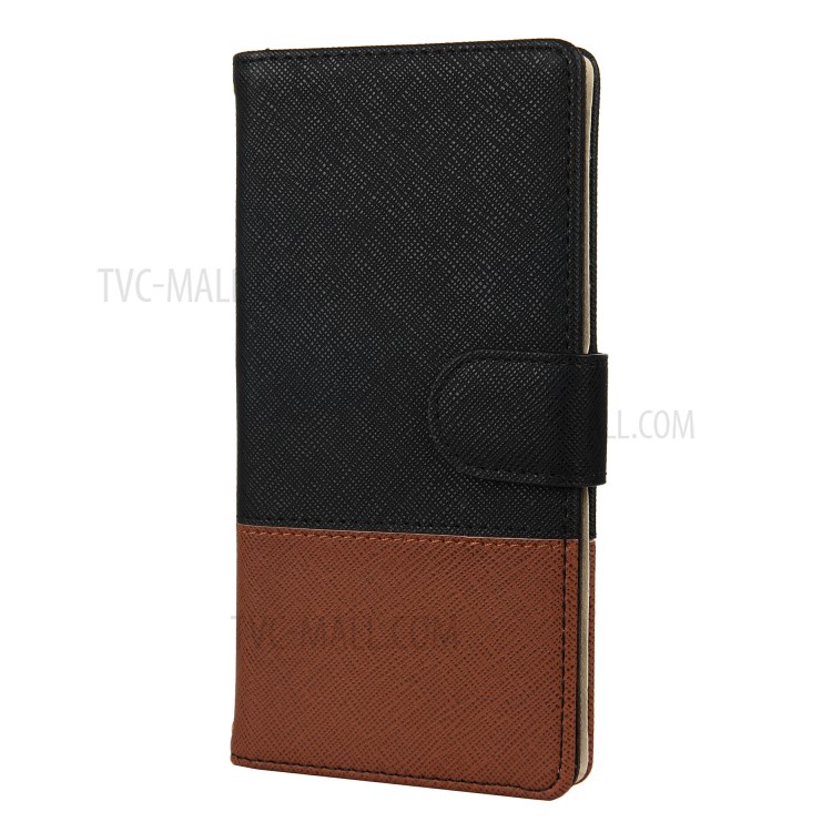 Contrast Color Splicing Cross Texture Leather Wallet Case for Samsung Galaxy A21s - Black / Coffee-2