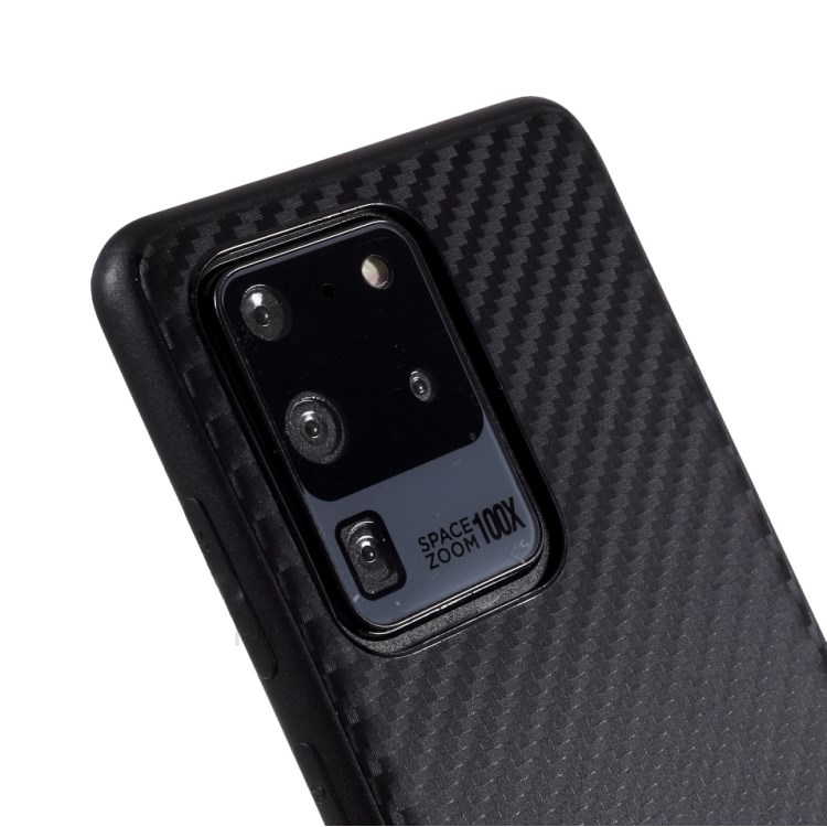 Caso De Fibra De Carbono Para TPU Samsung Galaxy S20 De Ultra - Preto-4