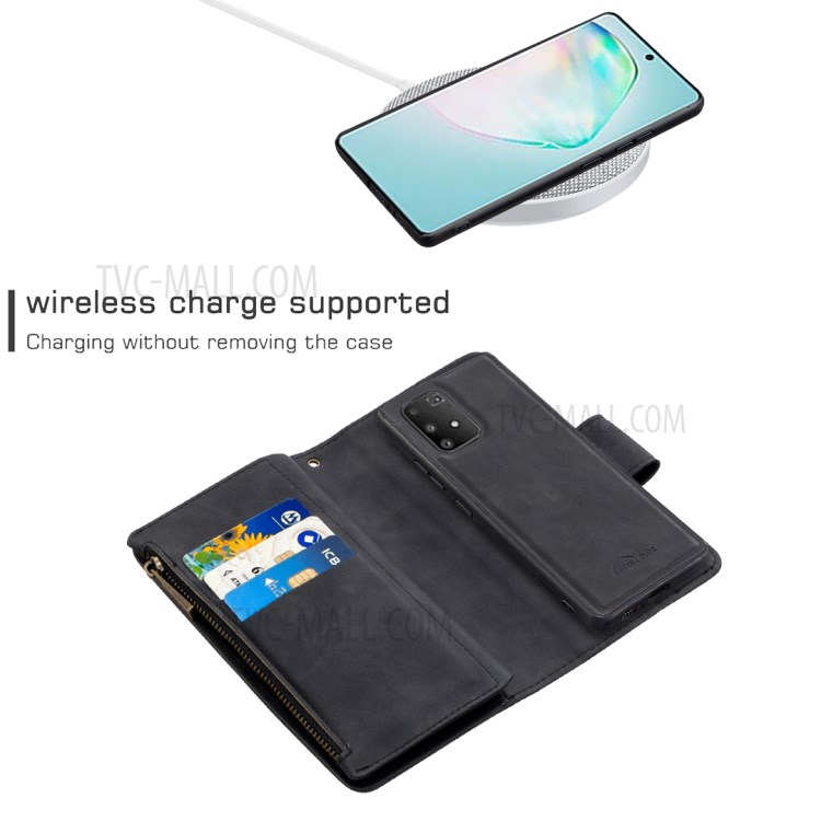 Zipper Pocket Detachable 2-in-1 Leather Wallet Stand Phone Shell for Samsung Galaxy A91 / S10 Lite - Black-4