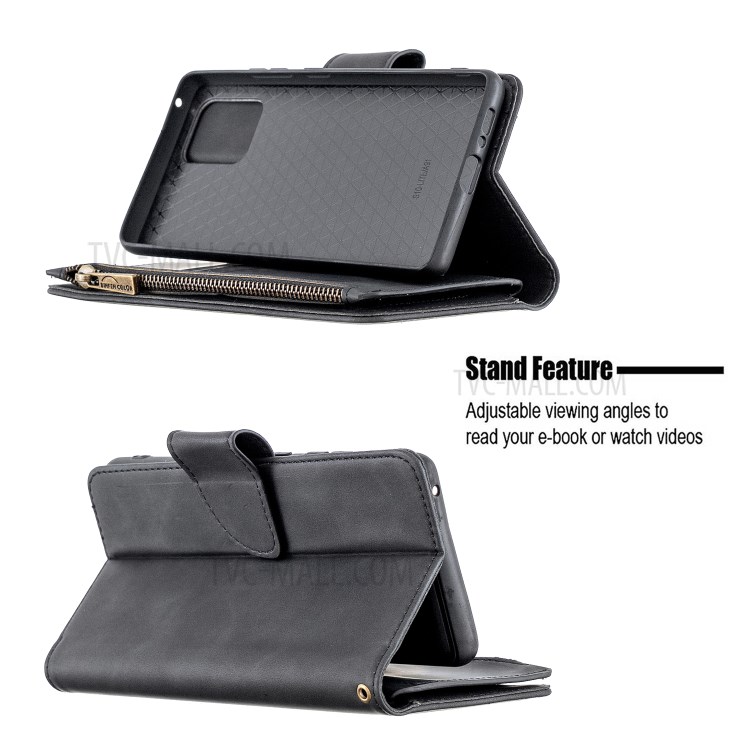 Zipper Pocket Detachable 2-in-1 Leather Wallet Stand Phone Shell for Samsung Galaxy A91 / S10 Lite - Black-5