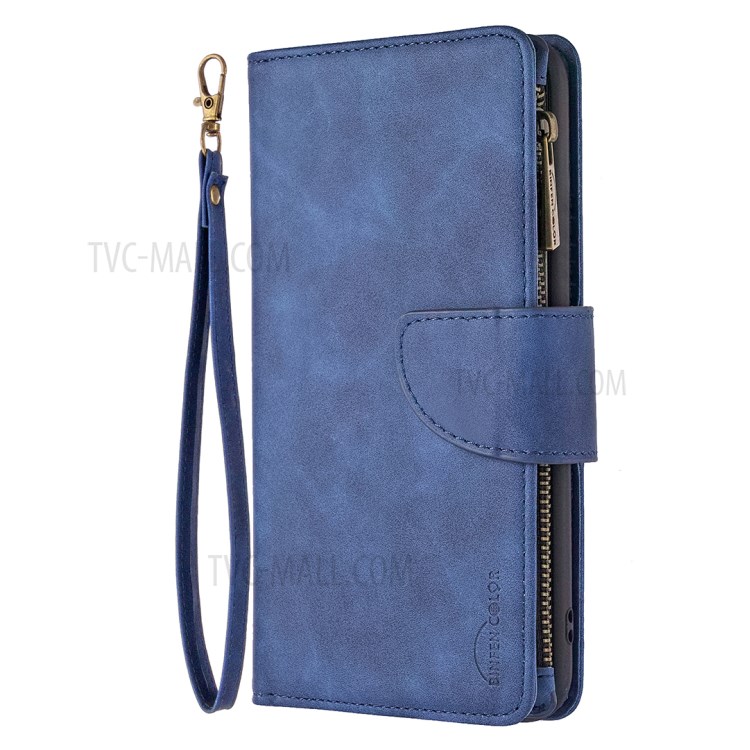 Zipper with Wallet Leather Shell for Samsung Galaxy A71 SM-A715 - Blue-3