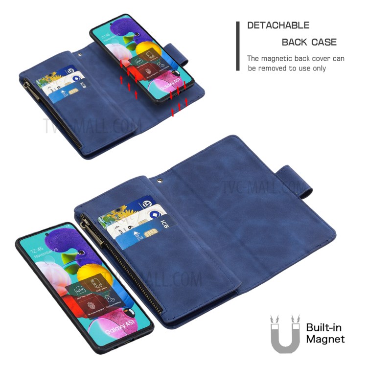 Zipper Stylish Style Leather Unique Shell for Samsung Galaxy A51 SM-A515 - Blue-2