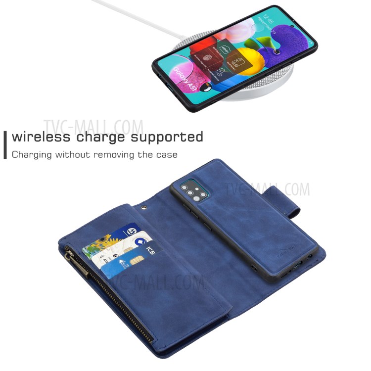 Zipper Stylish Style Leather Unique Shell for Samsung Galaxy A51 SM-A515 - Blue-5