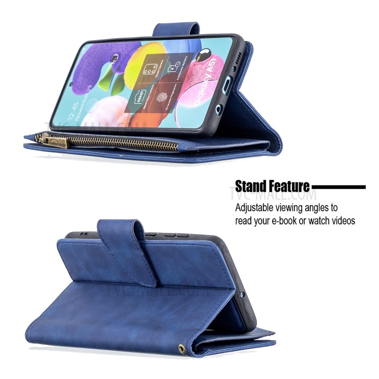 Zipper Stylish Style Leather Unique Shell for Samsung Galaxy A51 SM-A515 - Blue-6