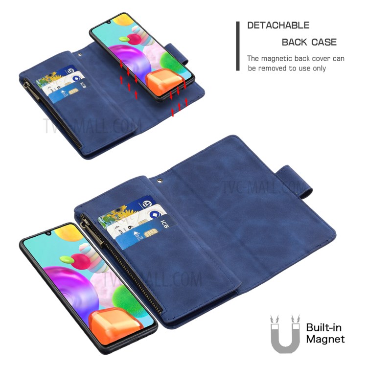 Shell In Pelle Stile Elegante Con Cerniera Per Samsung Galaxy A41 (versione Globale) - Blu