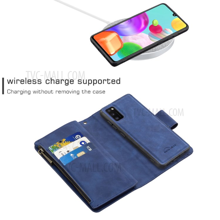 Coquille En Cuir Style Élégant À Glissière Pour Samsung Galaxy A41 (version Globale) - Bleu