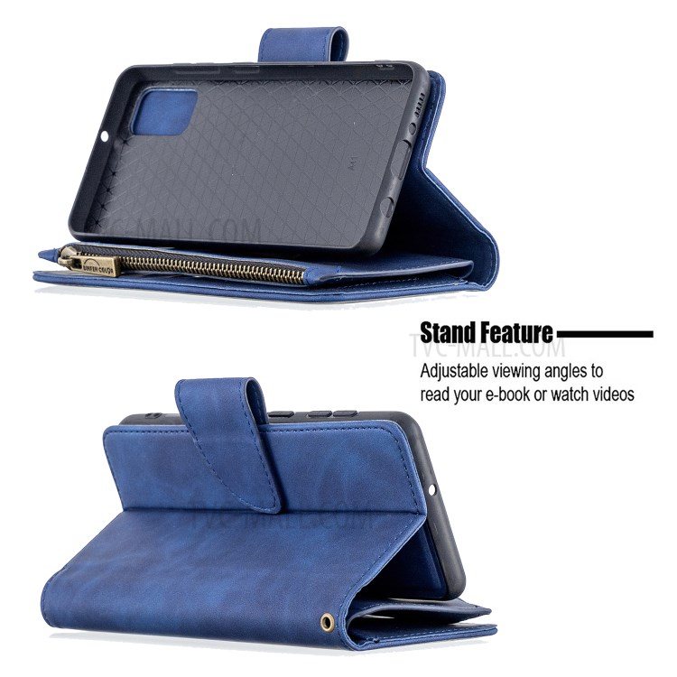 Zipper Stylish Style Leather Shell for Samsung Galaxy A41 (Global Version) - Blue-6
