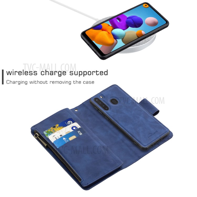 Zipper Unique Leather Shell for Samsung Galaxy A21 - Blue-5