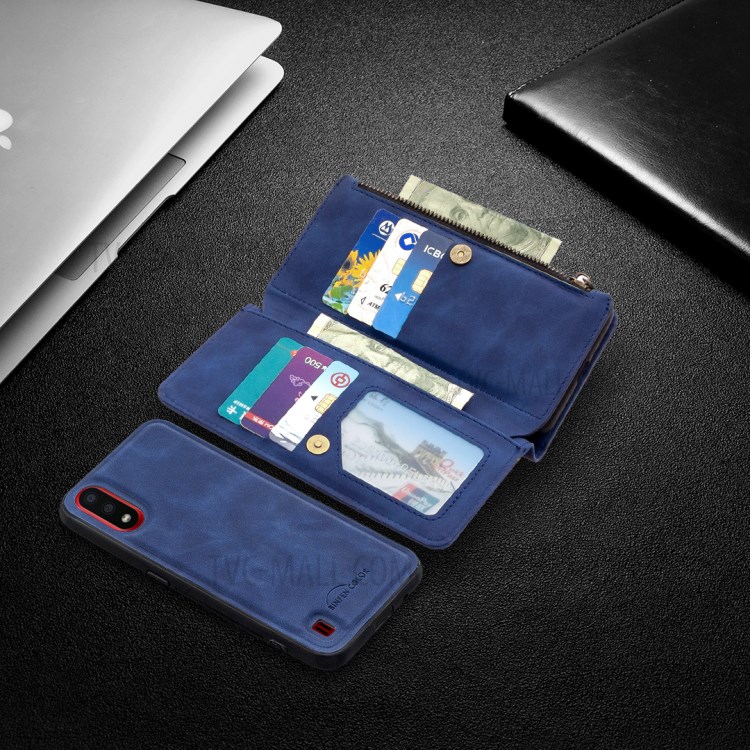 Zipper Stylish Style Case Leather Shell for Samsung Galaxy A01 - Blue-10
