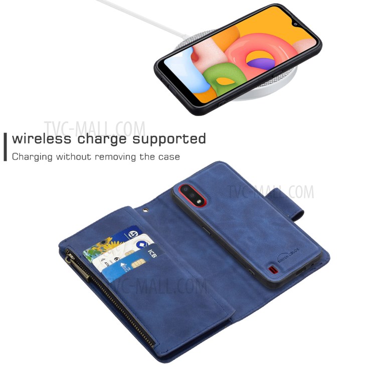 Zipper Stylish Style Case Leather Shell for Samsung Galaxy A01 - Blue-5