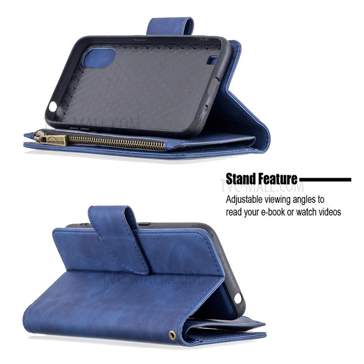 Zipper Stylish Style Case Leather Shell for Samsung Galaxy A01 - Blue-6