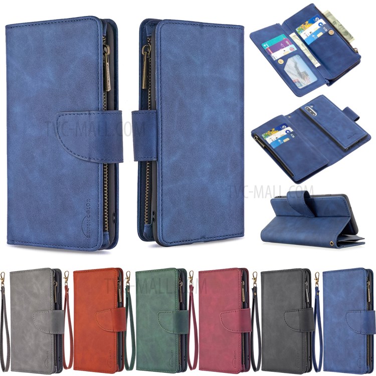 Zipper Bolso Destacável 2-in-1 Couro Caso Suporte Carteira Para Xiaomi Mi Nota 10 - Azul-12