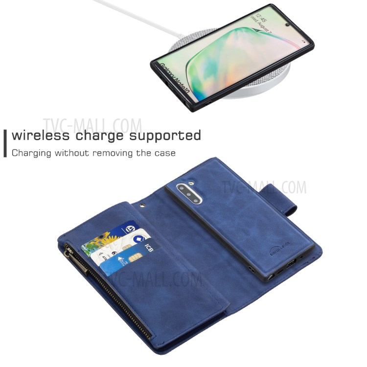Zipper Bolso Destacável 2-in-1 Couro Caso Suporte Carteira Para Xiaomi Mi Nota 10 - Azul-5