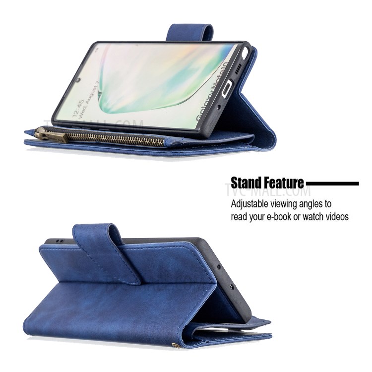 Zipper Bolso Destacável 2-in-1 Couro Caso Suporte Carteira Para Xiaomi Mi Nota 10 - Azul-6
