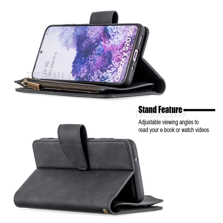 Zipper Pocket Detachable 2-in-1 Leather Wallet Stand Phone Case for Samsung Galaxy S20 - Black-5