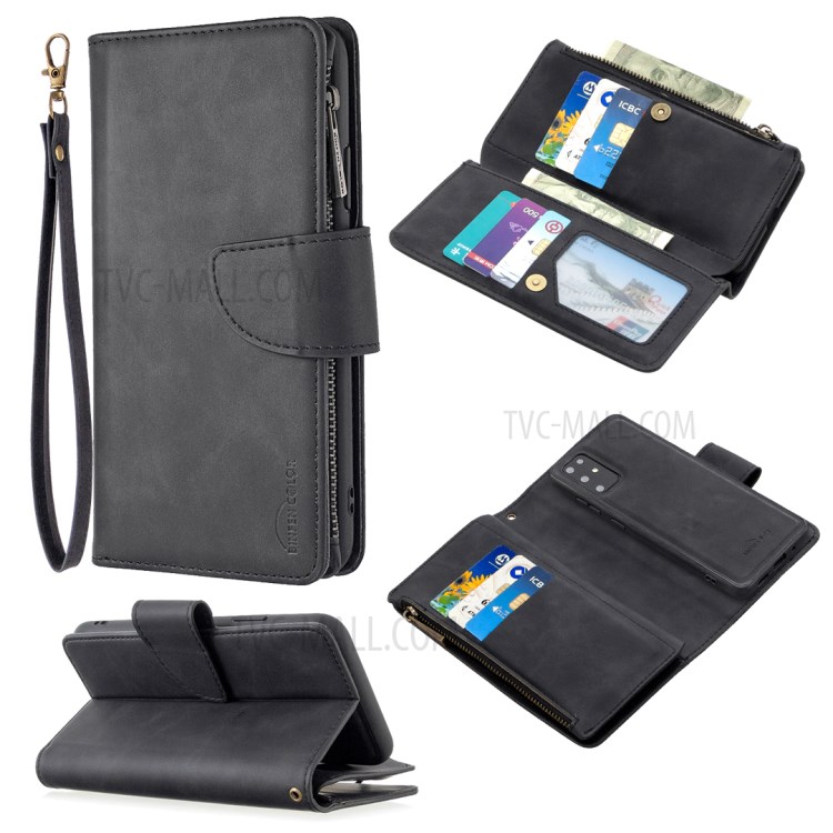 Support De Poche Amovible Porte-monnaie Cuir 2-en-1 Glissière Couverture De Téléphone Cellulaire Pour Samsung Galaxy S20 Ainsi Que - Noir-1