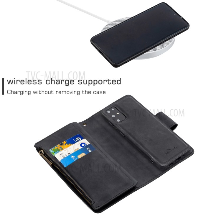 Support De Poche Amovible Porte-monnaie Cuir 2-en-1 Glissière Couverture De Téléphone Cellulaire Pour Samsung Galaxy S20 Ainsi Que - Noir-4