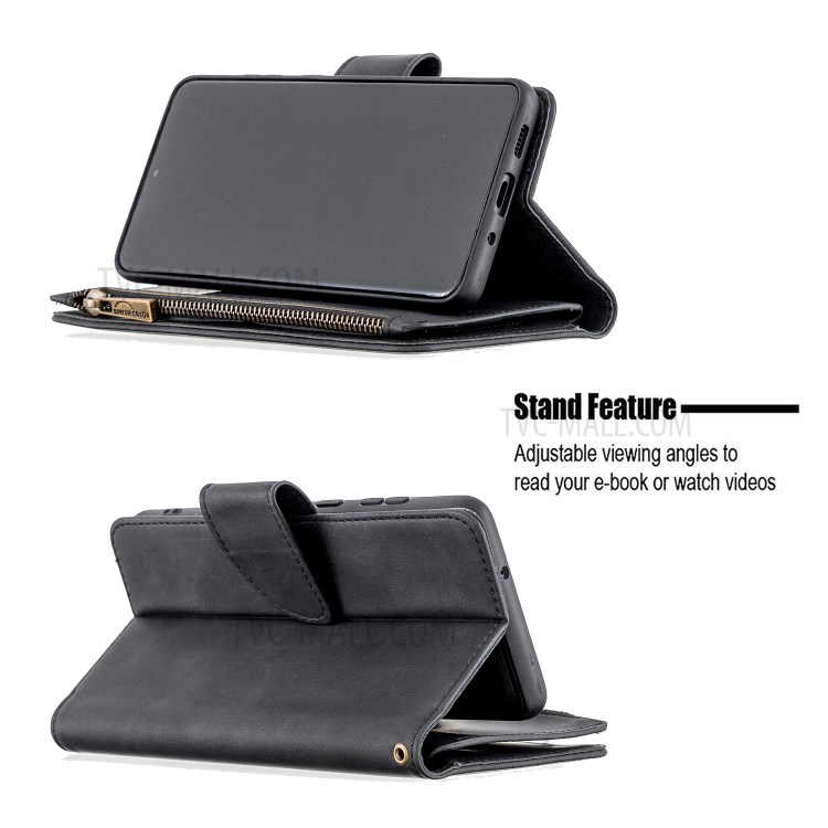 Support De Poche Amovible Porte-monnaie Cuir 2-en-1 Glissière Couverture De Téléphone Cellulaire Pour Samsung Galaxy S20 Ainsi Que - Noir-5