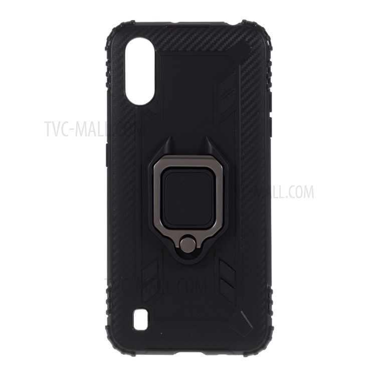 Finger Ring Kickstand TPU Phone Case Protective Shell for Samsung Galaxy A01 (US version) - Black-1