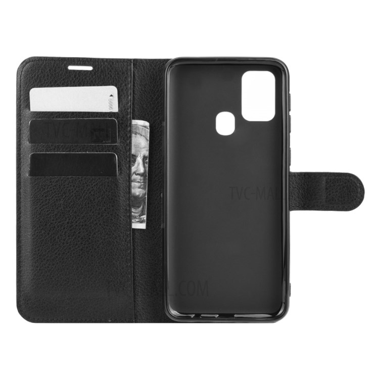 Litchi Texture Wallet Stand Leather Shell Cover for Samsung Galaxy M31 - Black-4