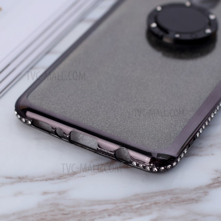 Glittery Powder Electroplating TPU Shell with Metal Kickstand Cover for Samsung Galaxy A21s - Black-4