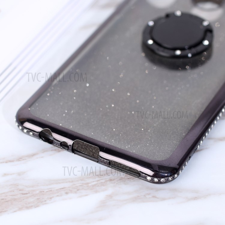 Flash Paper Electroplating Rhinestone Decoration TPU+Metal Shell for Samsung Galaxy A21 - Black-4