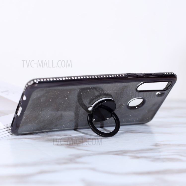 Flash Paper Electroplating Rhinestone Decoration TPU+Metal Shell for Samsung Galaxy A21 - Black-5
