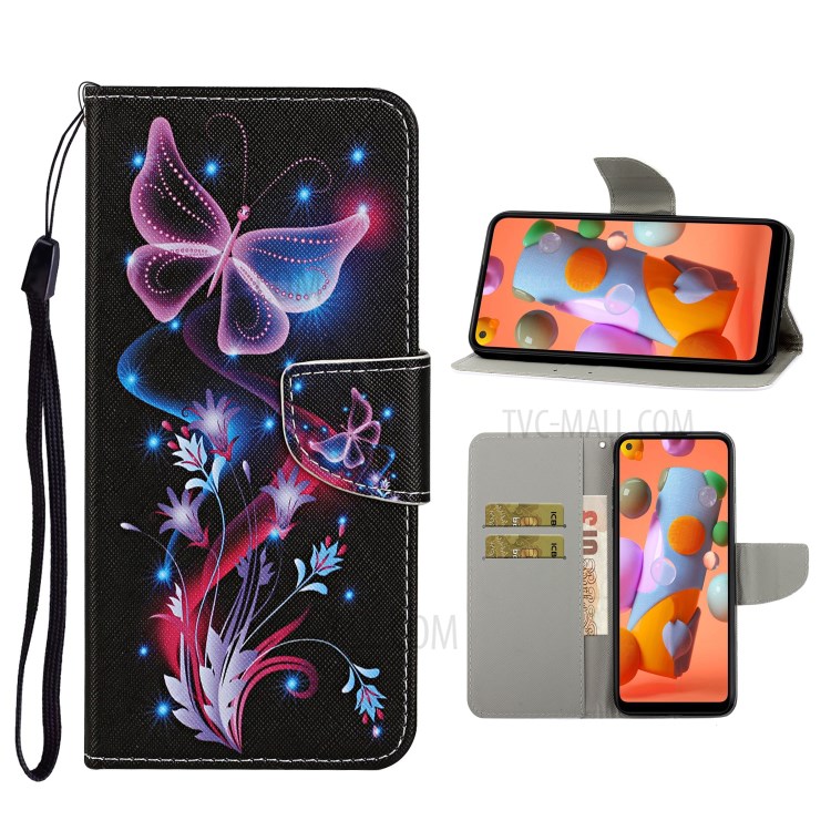 Padrão De Impressão De Shell Estande Virar Capa De Couro Carteira Para Samsung Galaxy A21 - Borboleta Mágica-1