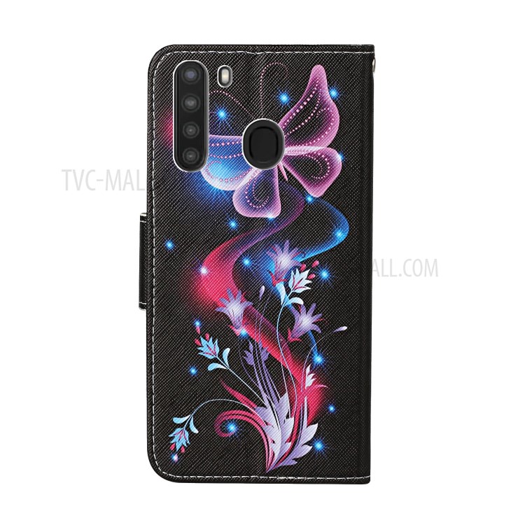 Pattern Printing Flip Leather Cover Wallet Stand Shell for Samsung Galaxy A21 - Magic Butterfly-3