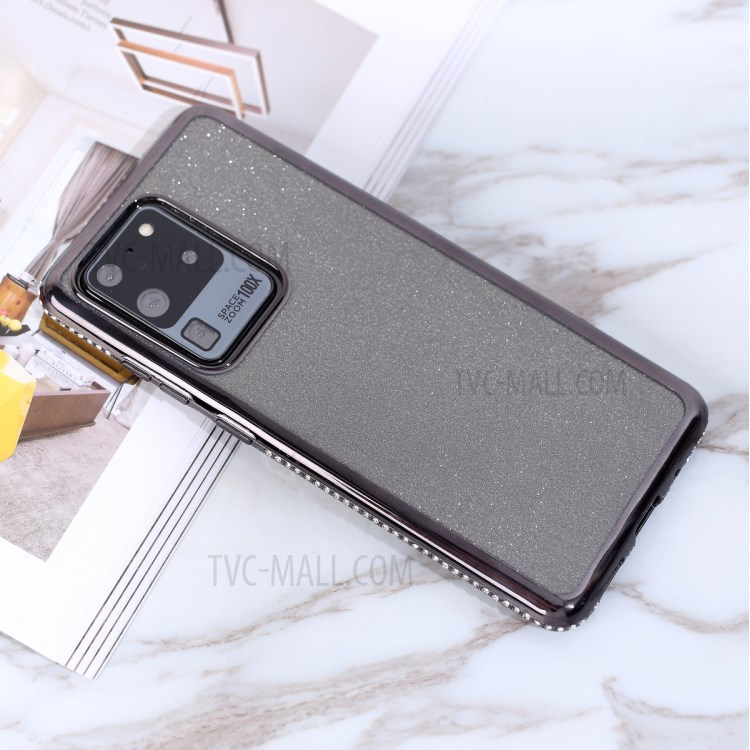 Flash Electroplating Rhinestone Decoration TPU+Metal Case for Samsung Galaxy S20 Ultra - Black-1