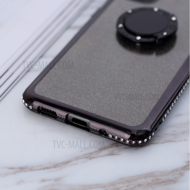 Glittery Powder Electroplating TPU with Metal Kickstand Cover for Samsung Galaxy S20 - Black-5