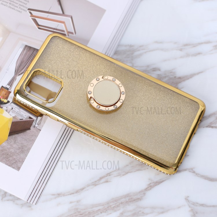 Flash Paper Skin Electroplating Rhinestone TPU+Metal Shell for Samsung Galaxy A81/Note 10 Lite - Gold-1