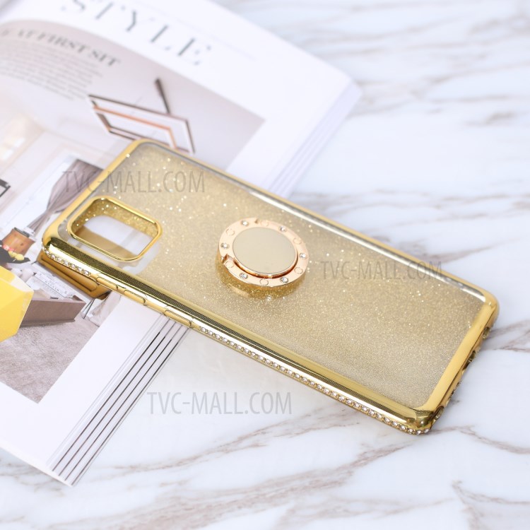 Flash Paper Skin Electroplating Rhinestone TPU+Metal Shell for Samsung Galaxy A81/Note 10 Lite - Gold-2