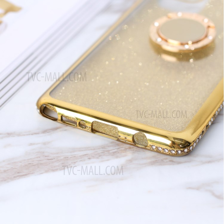 Flash Paper Skin Electroplating Rhinestone TPU+Metal Shell for Samsung Galaxy A81/Note 10 Lite - Gold-4