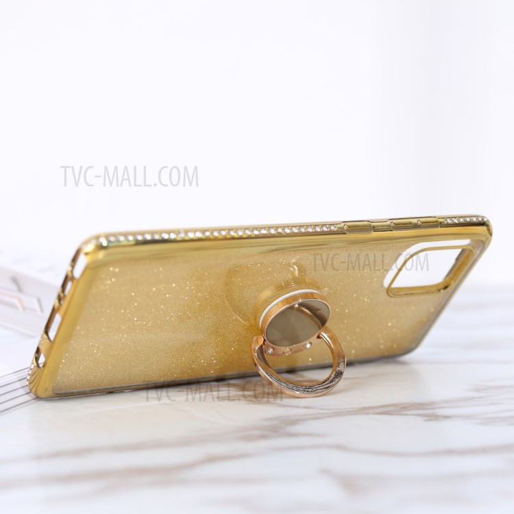 Flash Paper Skin Electroplating Rhinestone TPU+Metal Shell for Samsung Galaxy A81/Note 10 Lite - Gold-5