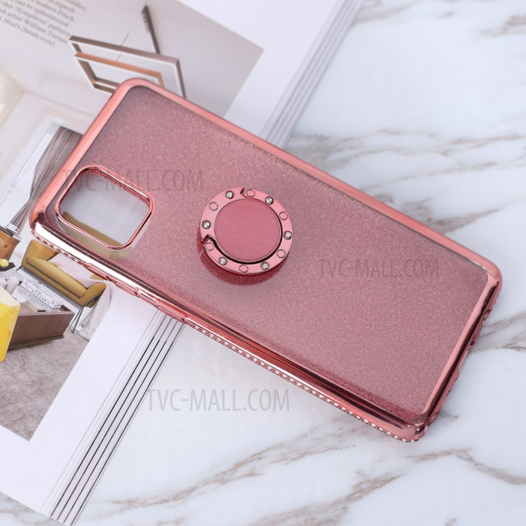 Carta Flash Per la Pelle Elettroplasta di Strass Tpu+guscio Metallico Per Samsung Galaxy A81/Note 10 Lite - Oro Rosa